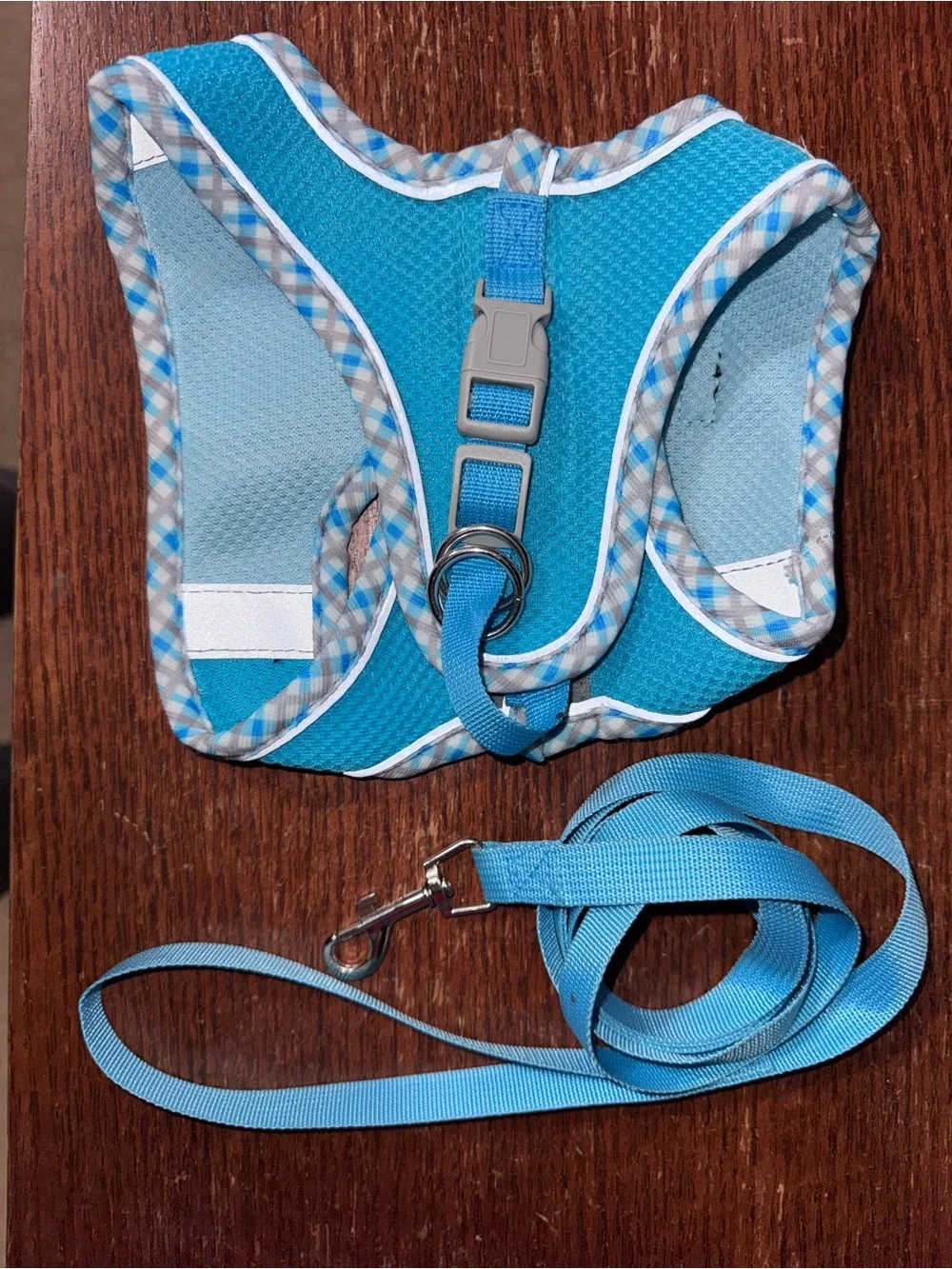 Light Blue Mesh Dog Harness with Leash
